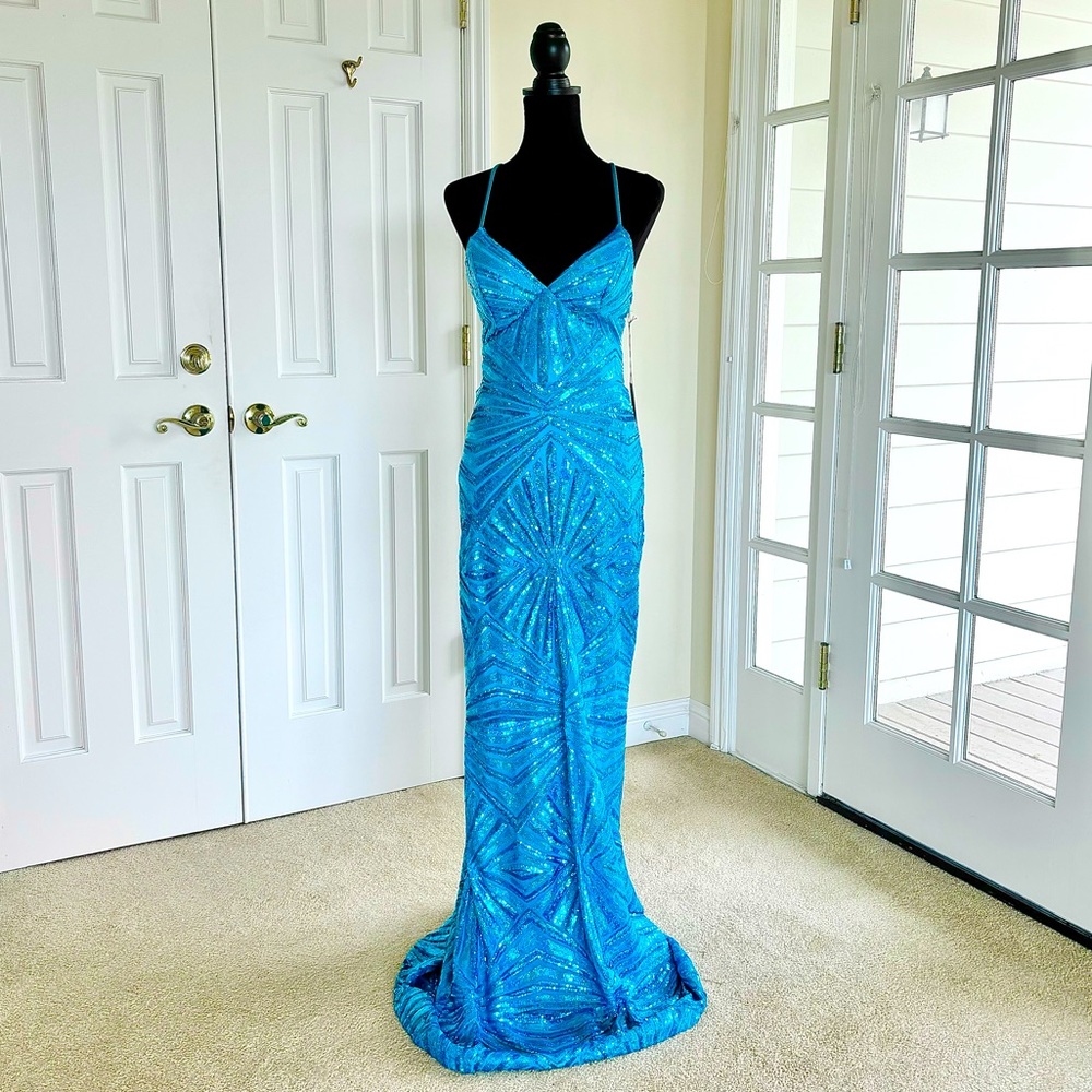 Blue Sequined Special Occasion Dress - Size 11